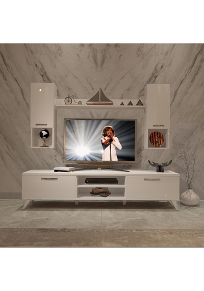 Decoraktiv Eko 5da Slm Dvd Retro Tv Ünitesi Tv Sehpası Beyaz