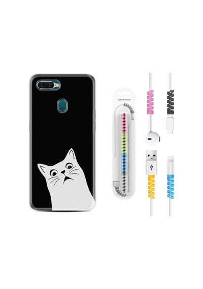 Oppo Ax7 Kılıf Kablo Koruyuculu Şaşkın Kedi 1900