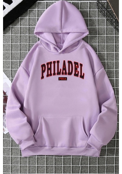 Uyguntarz Unisex Philadelphia Baskılı Sweatshirt Lila