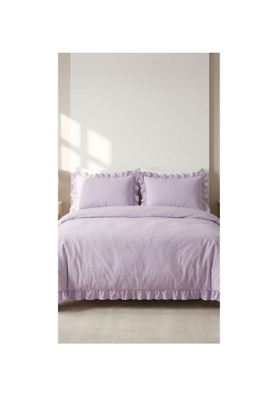 3 Parça Çarşafsız Pamuklu Kumaş Fırfırlı Çift Kişilik Nevresim Seti Lila - 784822059 Lila