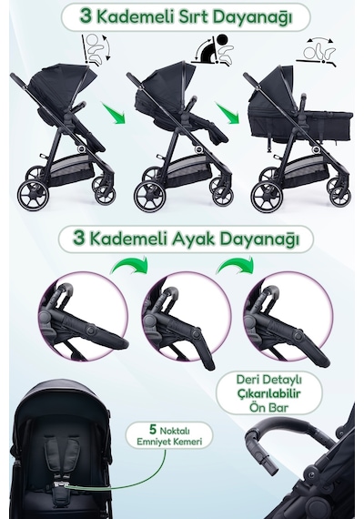 Prego Stein Çift Yönlü Portbebeli Travel Sistem Bebek Arabası Uv Tenteli