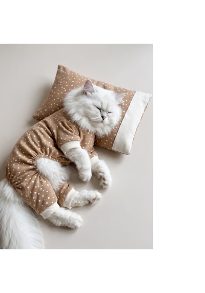 Latte Sprinkles Kedi Uyku Seti Penye Kedi Tulum Ve Mini Yastık Takımı Pamuklu Tüy Dökülmesini Azaltır