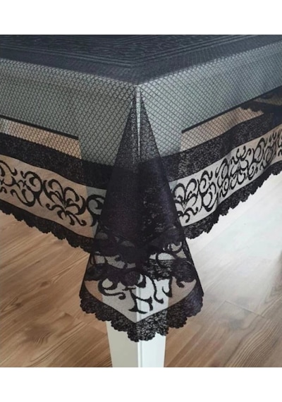 Raşel Örme 140x180 Pano Desenli Masa Örtüsü Siyah Siyah