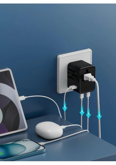 Evrensel Eu Us Au Uk Priz Fiş Çevirici Dönüştürücü Uyumlu Seyahat Adaptörü 2x Type-c 1x Usb