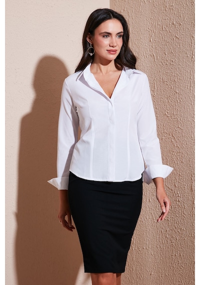 Lela Pamuklu Slim Fit Klasik Yaka Bayan Gömlek 6777423 Beyaz