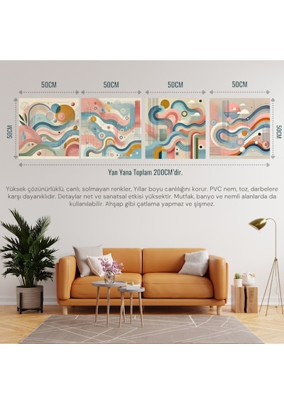 İskandinav Soyut Tablo Set Çerçevesiz 50x50cm Pvc Tablo 4'lü Set 005 Her Bir Tablo 50x50cm Büyüklüğündedir.