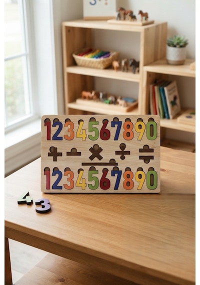 Renkli Sayılar Ve İşlemler 27 Parça Eğitici Ahşap Puzzle Zeka Geliştirici Matematik Puzzle Oyunu