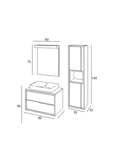 Denko Matia 80 Cm Mdf Retro Gümüş Banyo Banyo Dolabı Takımı + Boy Dolabı Gümüş