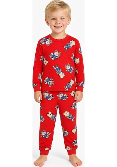Seabubbles Teddy Bear Unisex Çocuk Pijama Takım Kırmızı