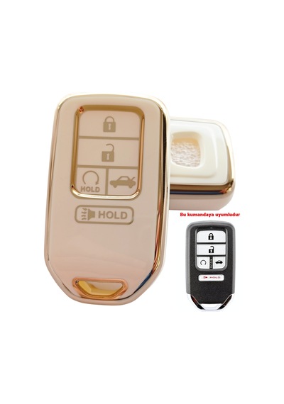 Honda Civic Accord Uyumlu Smart Anahtar Kumanda Kılıfı Oto Anahtarlık Beyaz - Gold