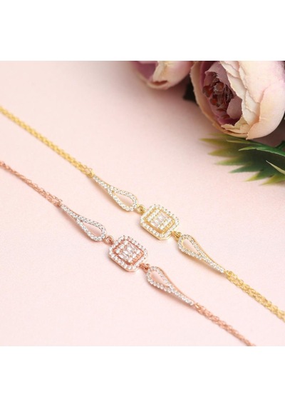 Dörtgen Baget Zarafeti Gold Renk Gümüş Bileklik