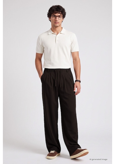 TOMMYLIFE Kahverengi Pileli Dokuma Palazzo Erkek Pantolon - 82201