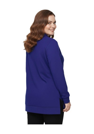 Caftan Kadın Polo Yakalı Önü Fermuarlı Bluz Bgl-st05088 İndigo