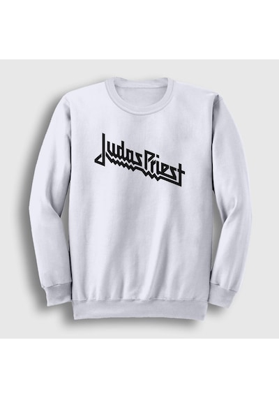 Presmono Unisex Logo Judas Priest Sweatshirt Beyaz
