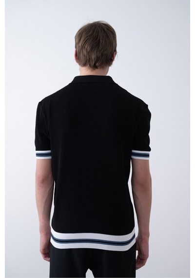 Baselco Triko Polo Yakalı T-shirt - Premium Ribana Detaylı Siyah