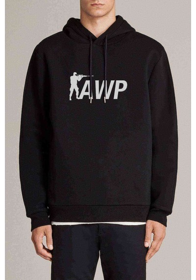Pubg Awp Baskılı Siyah Erkek Kapşonlu Sweatshirt