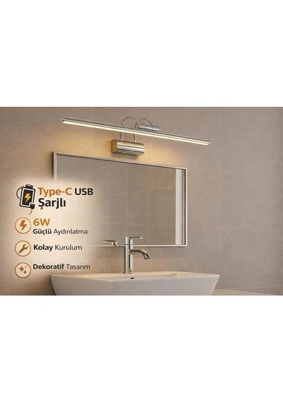 Sarjlı Led Flüt Resim Aplik 6w 3200k Gün Işığı 35cm Duvar Tipi Ayna/tablo Üstü Dekoratif Işık Ip20 İç Mekan Kullanım Krom Kasa Diğer