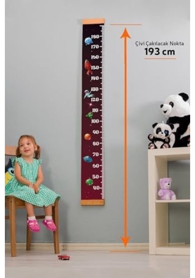 Çocuğa Hediye Uzay Tasarımlı Boy Ölçme Cetveli - Asılabilir Boy Ölçer - Duvar Bebek Boy Ölçer