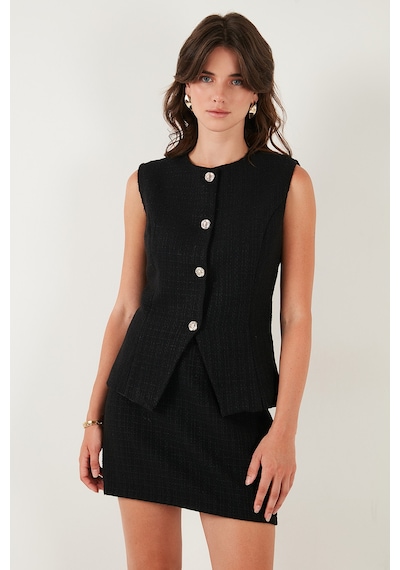 Lela Pamuk Ve Yün Karışımlı Slim Fit Bisiklet Yaka Tüvit Bayan Yelek 611Ye00059 Siyah