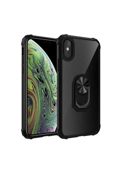 Apple Uyumlu iPhone Xs Max 6.5 Kılıf Arkası Şeffaf Kenarları Renkli Yüzüklü Tank Kapak Mola