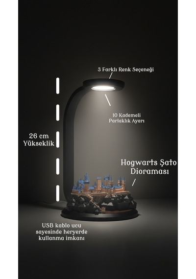 3d Hogwarts Şato Dekoratif Masa Lambası Gece Lambası Koleksiyon & Özel Tasarım Siyah