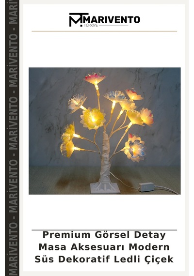 Premium Görsel Detay Masa Aksesuarı Modern Süs Dekoratif Ledli Çiçek Çok Renkli