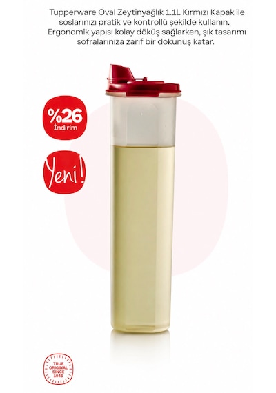 Tupperware Oval Yağlık 1 Lt Kırmızı Kapak Kırmızı - Beyaz