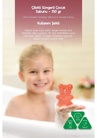 Naturix Ayıcık Şekilli Süngerli Çilekli Çocuk Sabunu 150 G