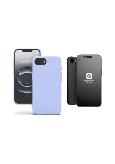 Apple iPhone 16e Uyumlu İçi Kadife Lansman Kılıf Ve Mat Seramik Tam Kaplayan Cam Ekran Koruyucu Lila