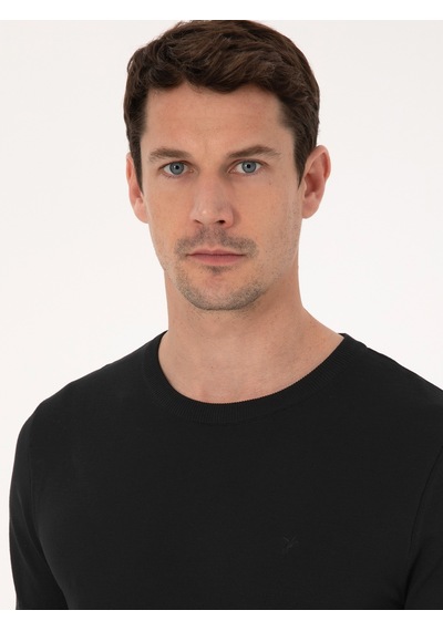 Siyah Slim Fit Bisiklet Yaka Triko T-shirt