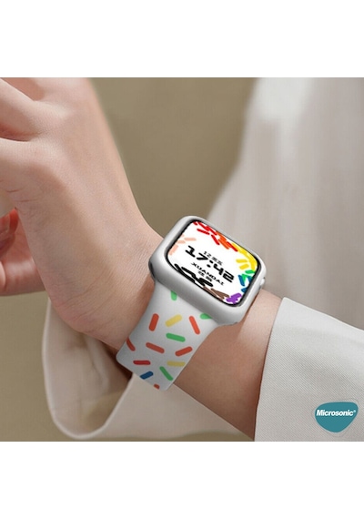 Microsonic Apple Uyumlu  Watch Series 6 44 MM Silikon Kordon V2 Pride Edition