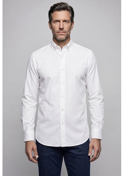 Bisse Beyaz Regular Fit Cepsiz Uzun Paşa Yaka Gömlek Gmoks261001 D01