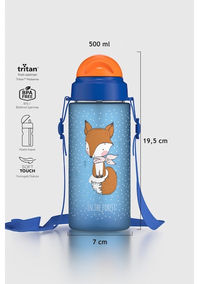 Renga Migo Soft Touch Desenli 500 Ml Askılı Pipetli Tritan Çocuk Matara 912142 Mavi MAvi