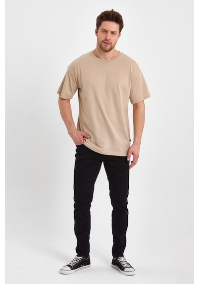 Erkek Compact Penye Oversıze T-shırt Oxford Tan
