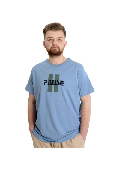 Mode Xl Büyük Beden Erkek T-shirt Pause 23109 Mavi 001