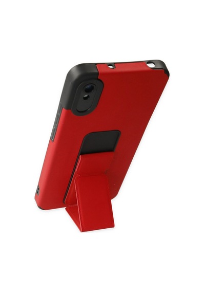 Xiaomi Redmi 9a Kılıf Mega Standlı Silikon - Kırmızı -