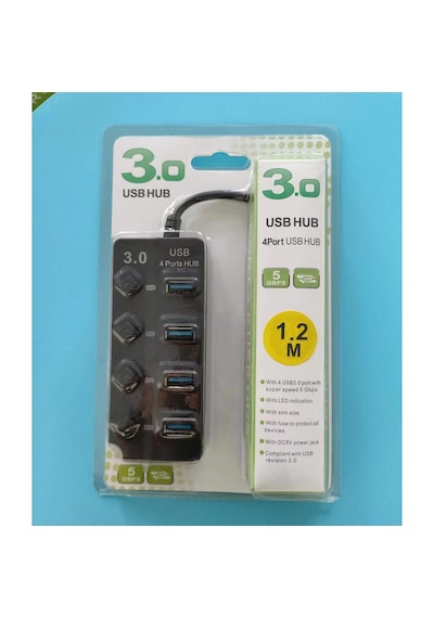 Onezero 1215 Bağımsız Şalterli 4 Portlu Güç Beslemeli Usb Hub Çoklayıcı 1x Usb 3.0 + 3x Usb 2.0 1.2 Metre Kablolu Masaüstü Dağıtıcı