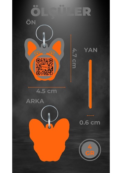 Petjoo 10.Mutt Turuncu-Gri Qr'lı Köpek Künyesi