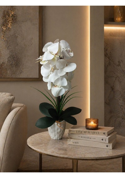 15 Kandilli Beyaz Orkide Pure Elegance Lüks Aranjman