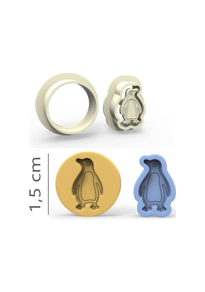 Penguen Kurabiye, Bisküvi, Kolye Ucu, Mühür Kalıp Seti - 1,5 Cm