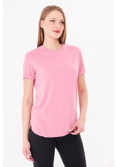 Sortie Collection Etek Ucu Damla Yırtmaçlı Basic Modal Bluz Pembe
