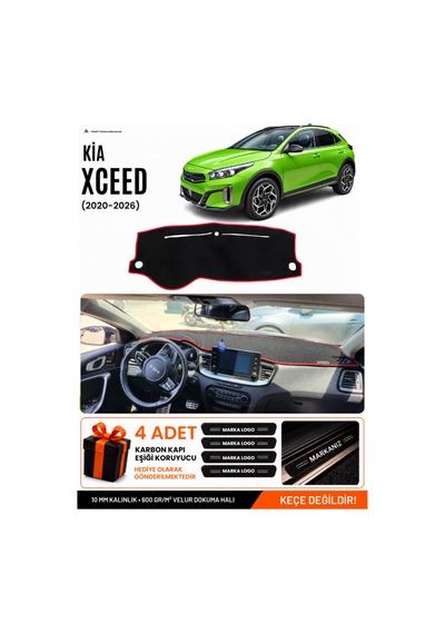 Kia X-ceed 2020-2025 Uyumlu Torpido Koruma, Torpido Örtüsü, Torpido Kılıfı - Siyah Kırmızı