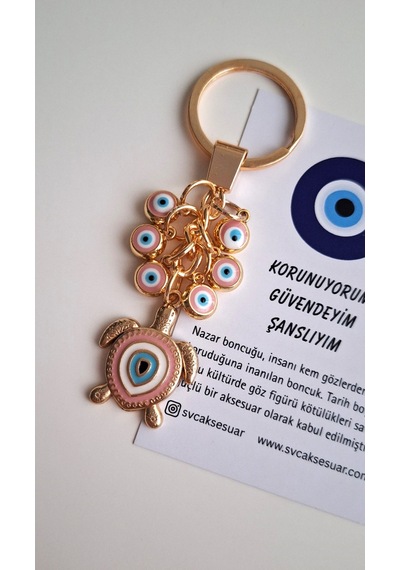 Hediyelik Çoklu Nazar Boncuklu Şeker Pembe Şans Kaplumbağa Anahtarlık