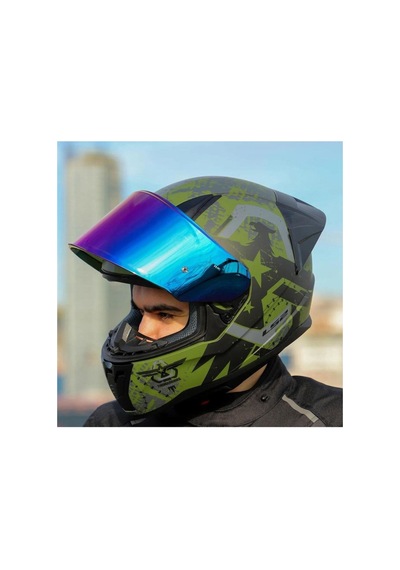 Ls2 Rapid 2 Thunder Birds Full Face Motosiklet Kaskı Gökkuşağı Vizörlü Mat Yeşil - Siyah