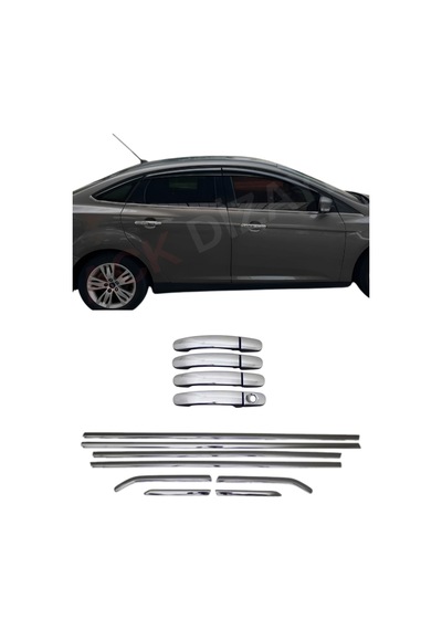 Ford Focus 3/3,5 2011-2017 Araca Özel Krom Cam Çıtası + Krom Kapı Kol 2'li Set Paslanmaz Çelik
