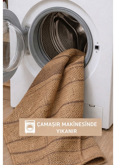 Jüt Sisal Özel Ölçü Kaymaz Tabanlı Yıkanabilir İç Ve Dış Mekan Bahçe Balkon Koridor Mutfak Halısı Kahverengi