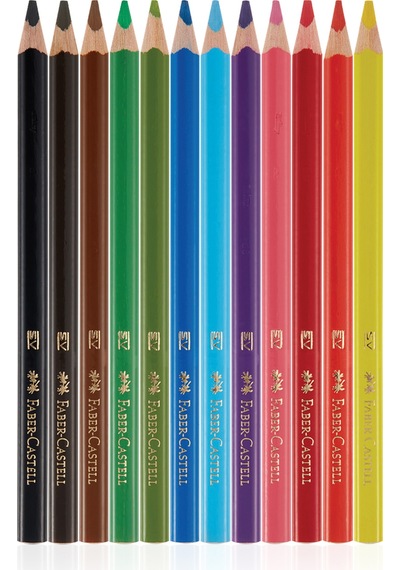 Faber-Castell Jumbo Üçgen Boya Kalemi, 12 Renk, Ergonomik Gövde, Beyaz Renk İçerir, Kalın Uçlu