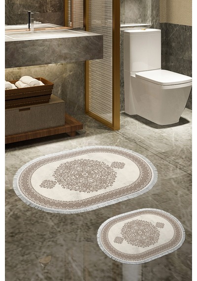 Alanur Trend Kaymaz Taban Oval Saçaklı Dijital Banyo Takımı Kahve