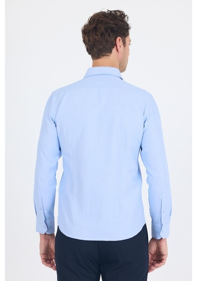 İmza Mavi Sert Yaka Düz Classic Pamuklu Slim Fit Gömlek 1004250214 Mavi