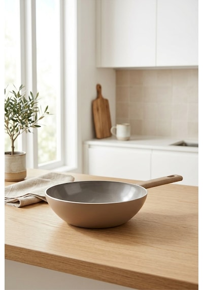 Bernardo Natura Seramik Wok Tava Kahverengi 24cm Bej - Kahverengi